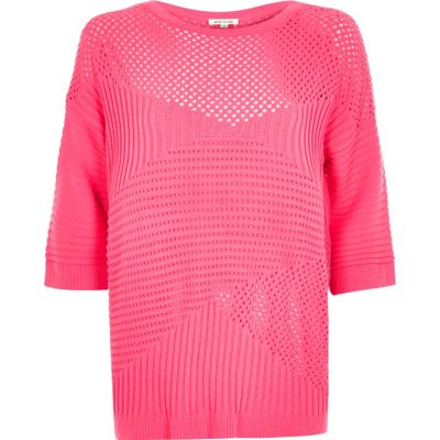 Pink pointelle soft knit jumper